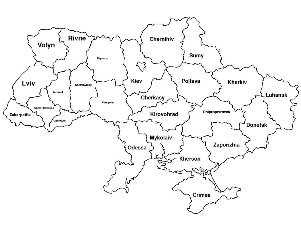 Mapa Ukrajiny omalovánka