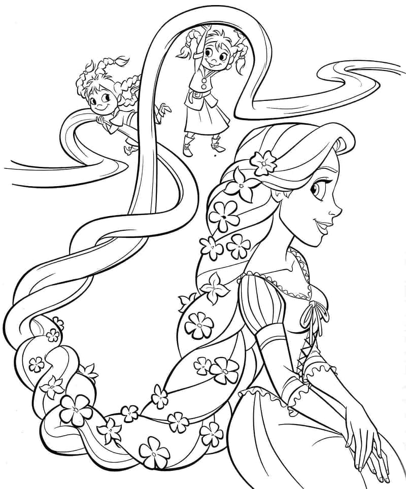 Princezna Rapunzel a Malé Holčičky omalovánka