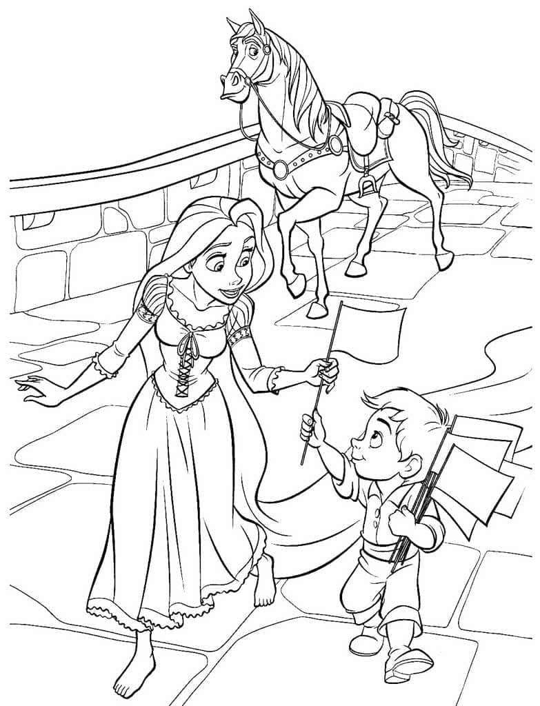 Princezna Rapunzel a Malý Chlapec omalovánka