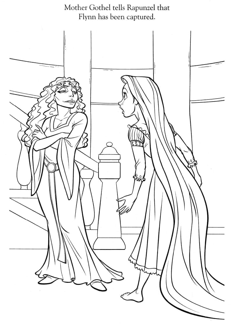 Princezna Rapunzel a matka Gothel omalovánka