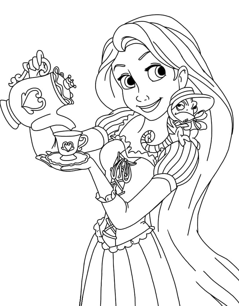 Princezna Rapunzel Na čaji omalovánka
