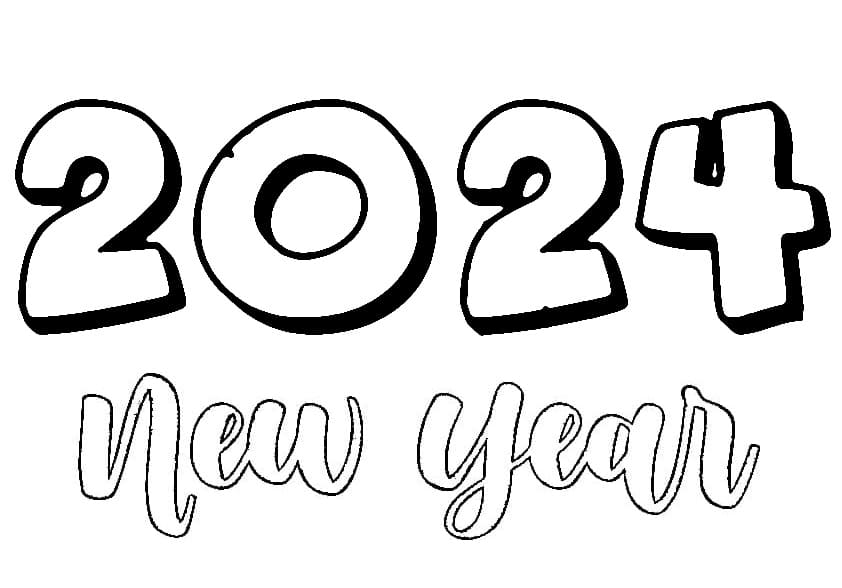Šťastný Nový Rok 2024 k Tisku omalovánka