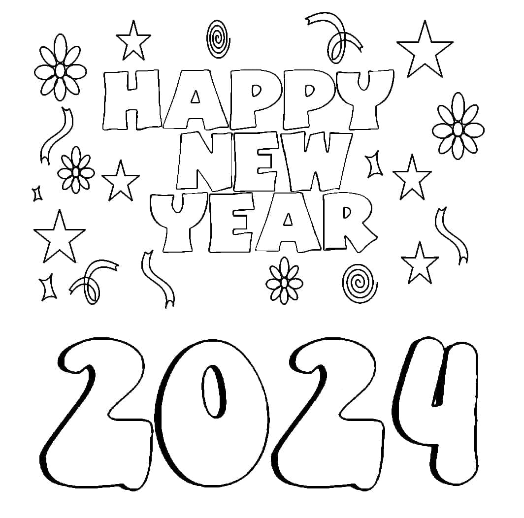 Šťastný Nový Rok 2024 Obrázek omalovánka