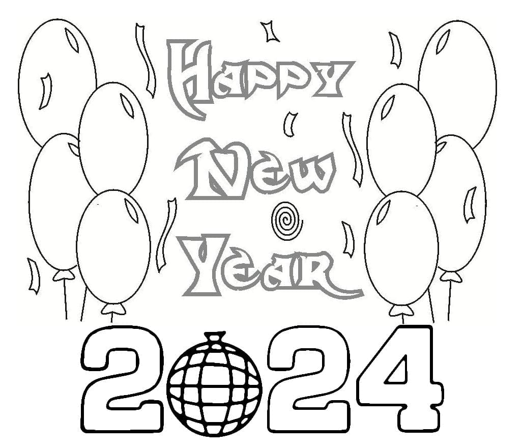 Šťastný Nový Rok 2024 s Balónky omalovánka