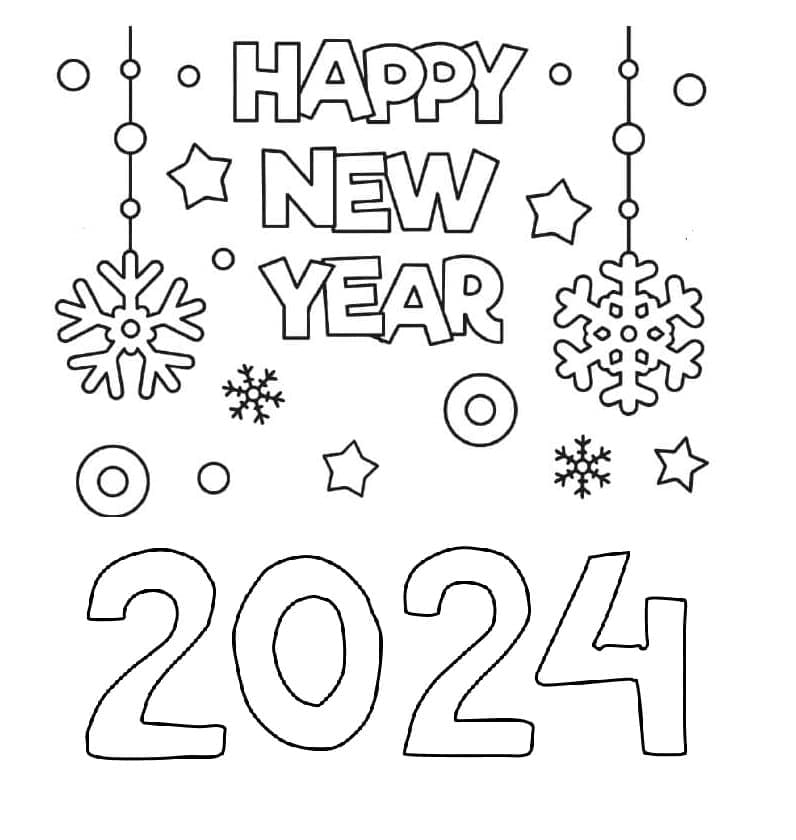 Šťastný Nový Rok 2024 zdarma omalovánka
