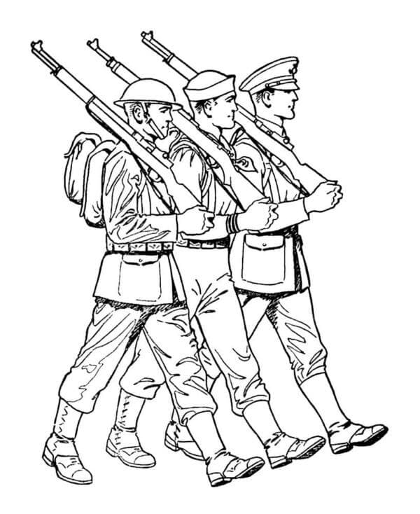 Omalovánka Tři Vojáci Drží Zbraně