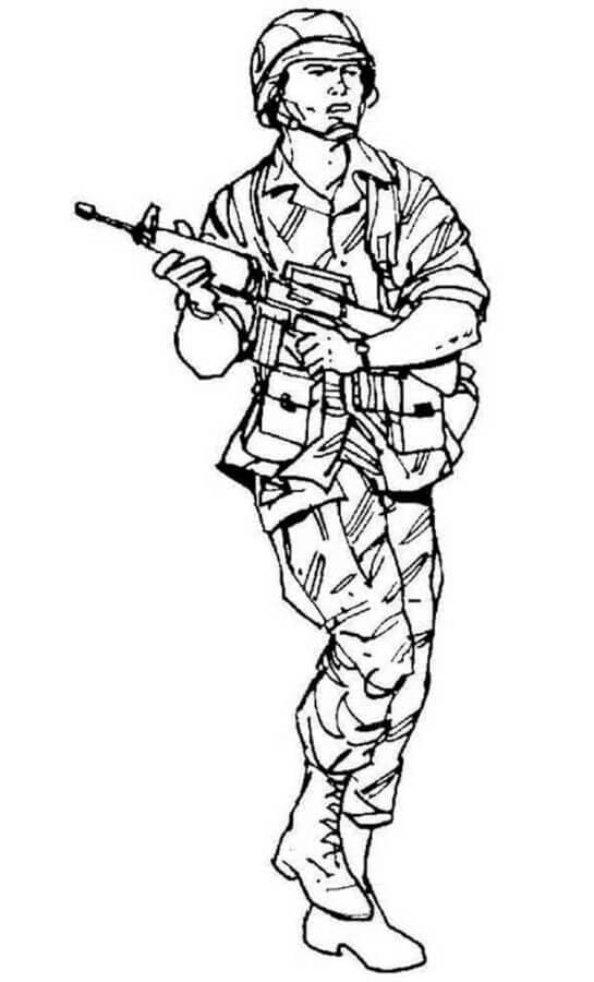 Voják Drží Zbraň omalovánka