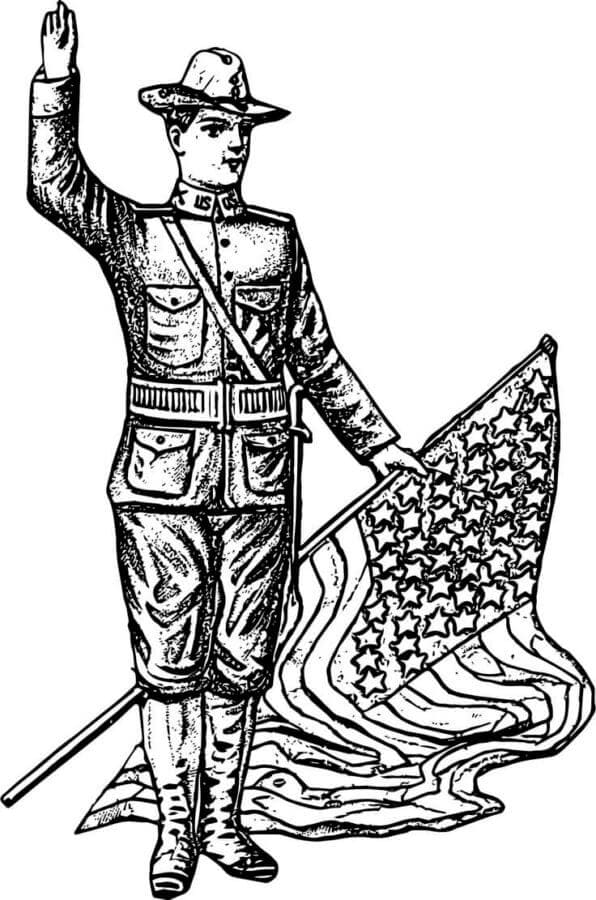 Voják S Americkou Vlajkou omalovánka