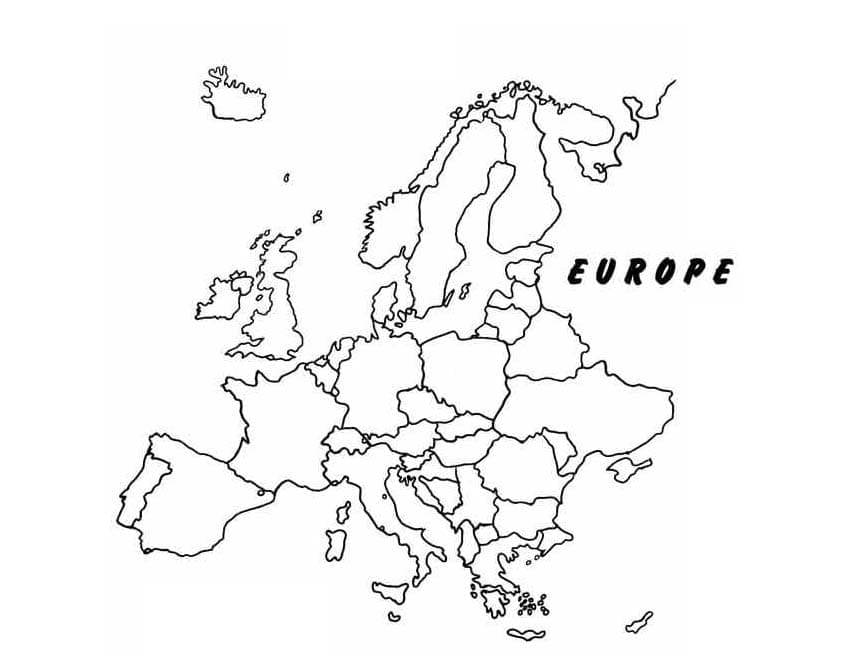 Mapa Evropy k tisku omalovánka