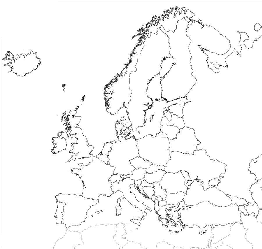Mapa Evropy pro studenty omalovánka