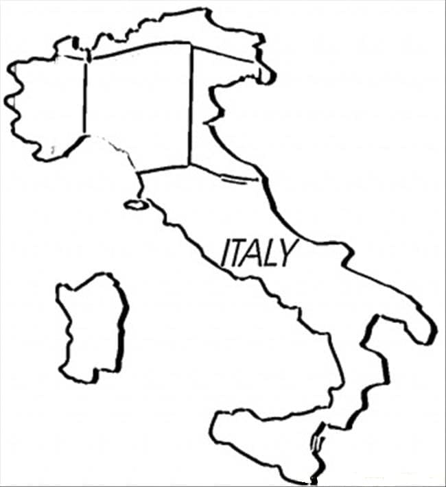 Mapa Itálie k tisku omalovánka
