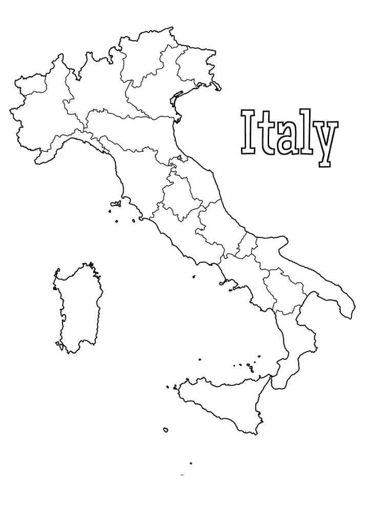Mapa Itálie omalovánka