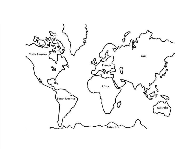 Mapa světa pro děti omalovánka