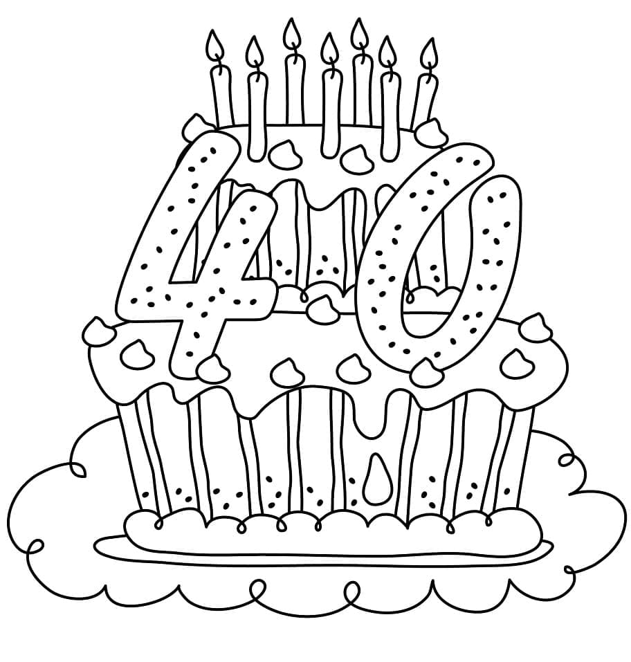 Narozeninový dort s číslem 40 omalovánka