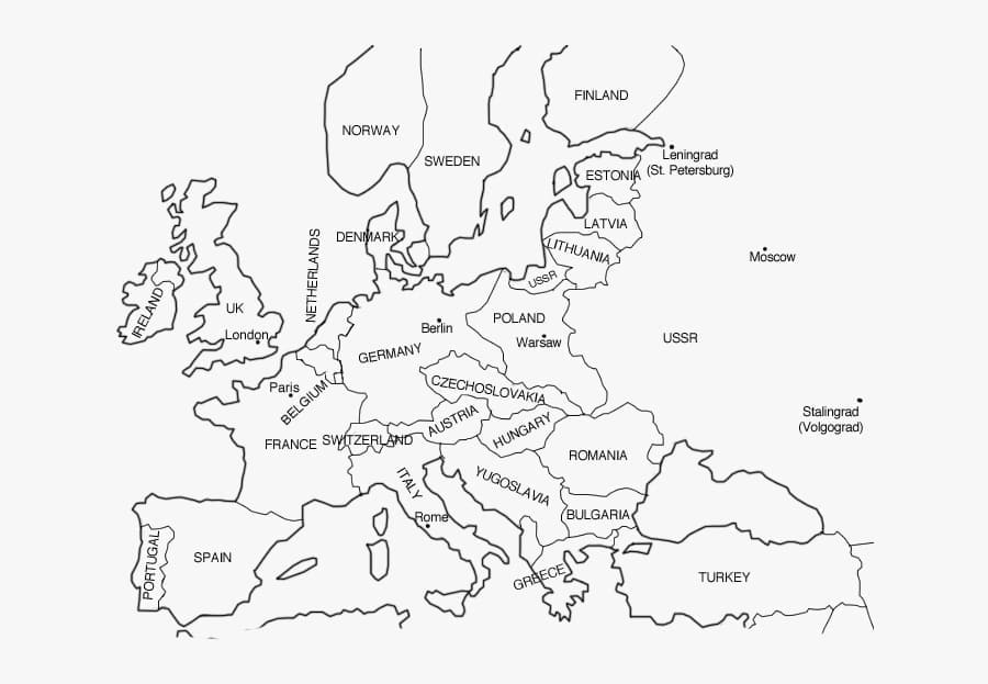 Obrázek mapy Evropy k tisku omalovánka