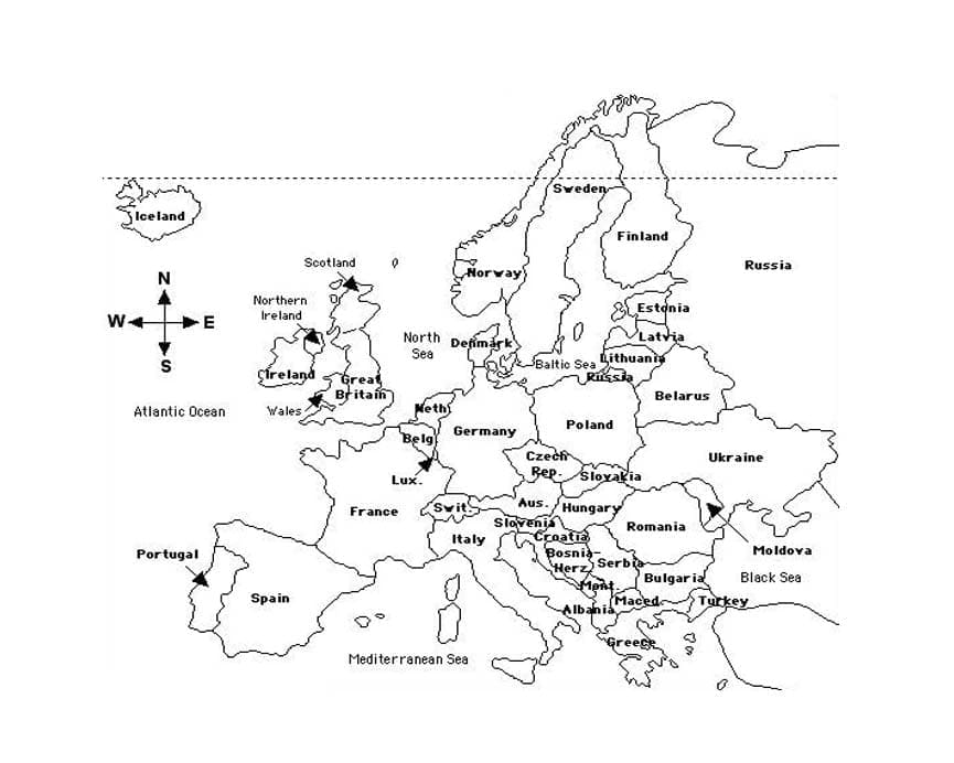 Obrázek mapy Evropy Pěkný omalovánka