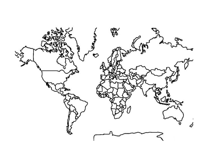 Obrysy mapy světa omalovánka