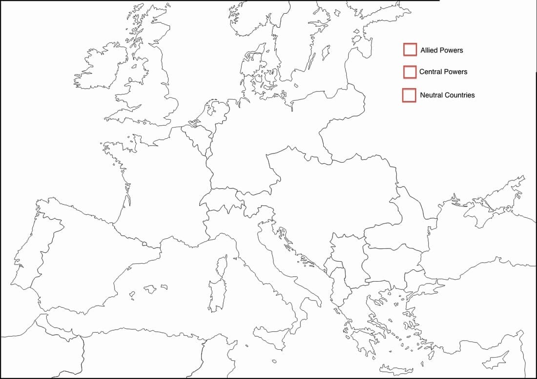 Prázdný Obrázek Mapy Evropy omalovánka