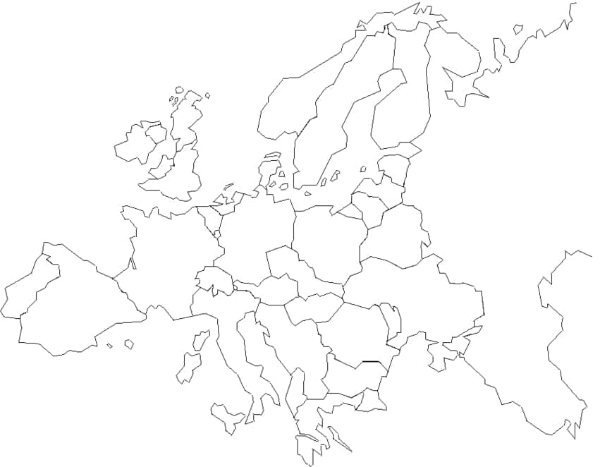 Prázdný obrys Mapy Evropy omalovánka