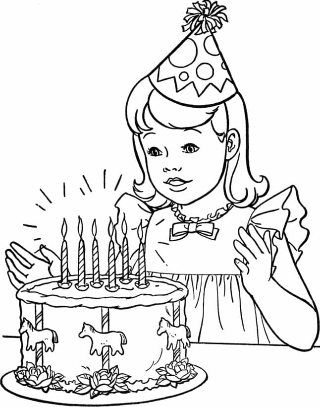 Šťastné narozeniny děvče omalovánka