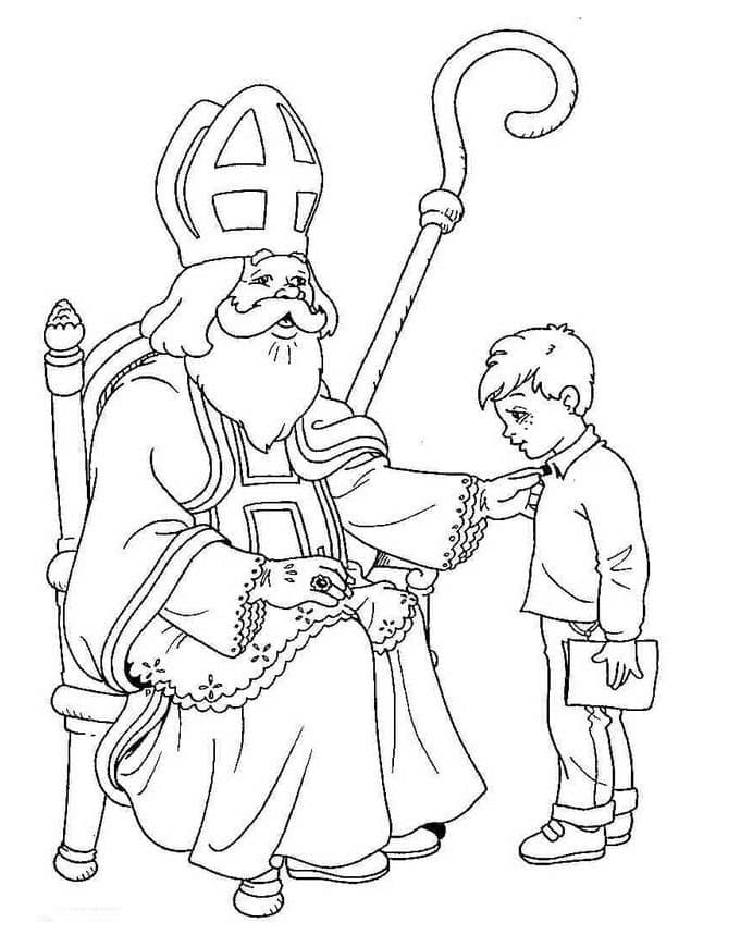 Svatý Mikuláš a chlapec omalovánka