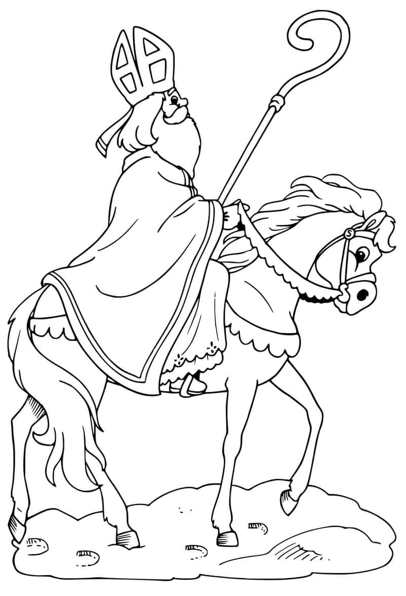 Svatý Mikuláš jezdí na koni omalovánka