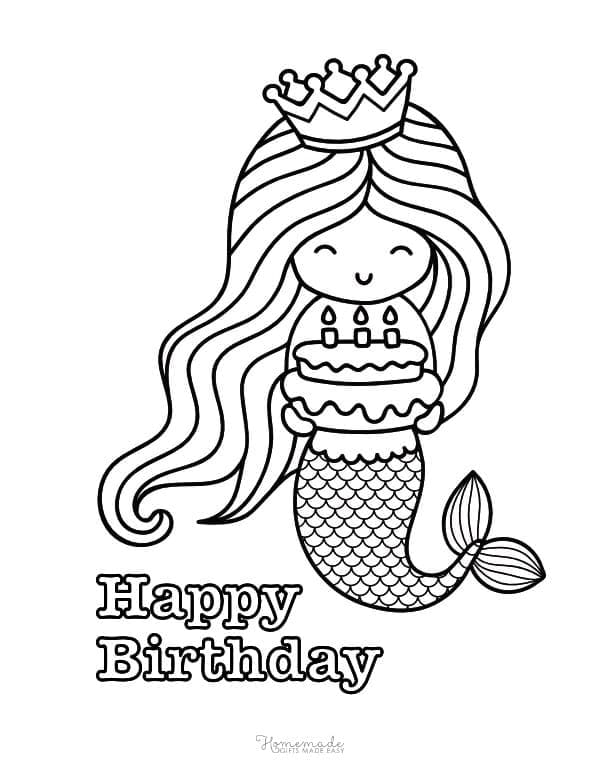 Všechno nejlepší k narozeninám mořská panna omalovánka