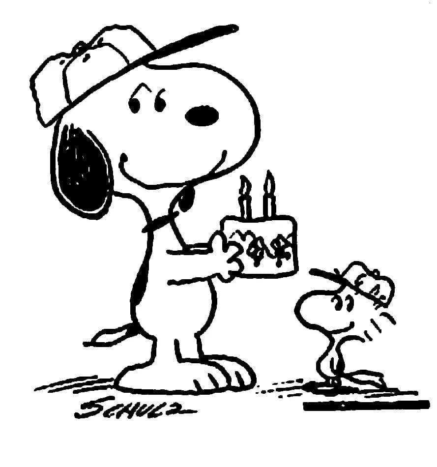 Všechno nejlepší k narozeninám Snoopy omalovánka