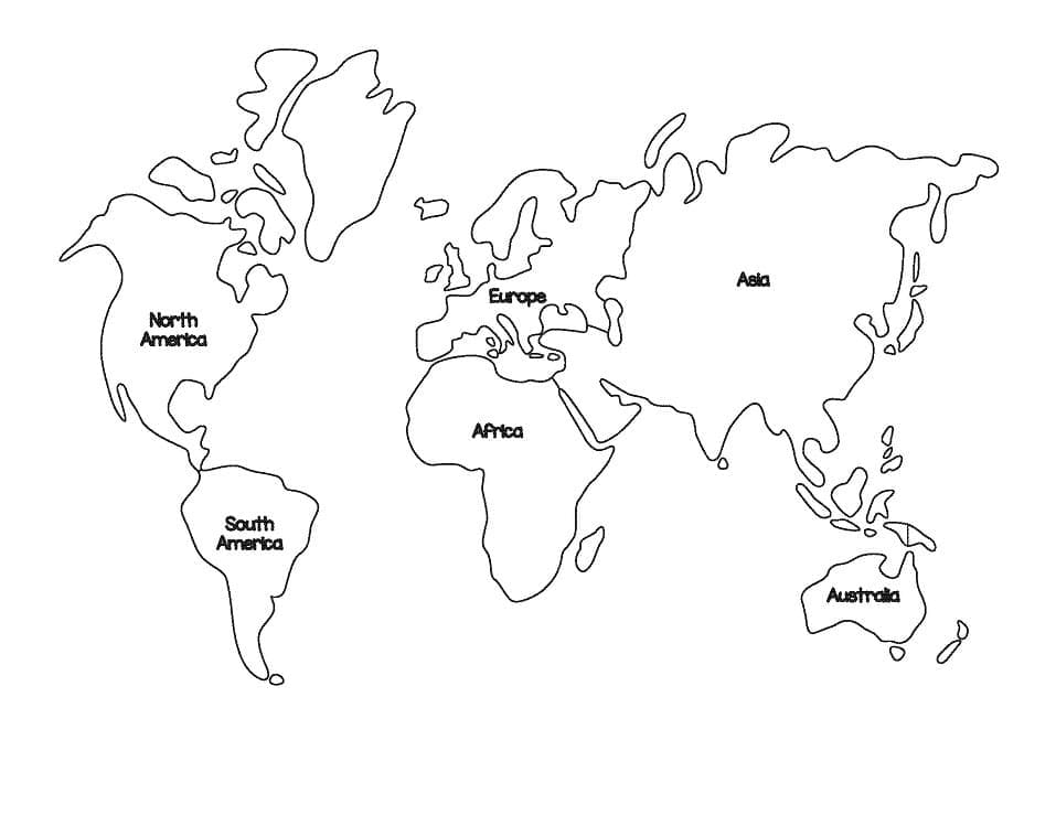Země na mapě světa omalovánka