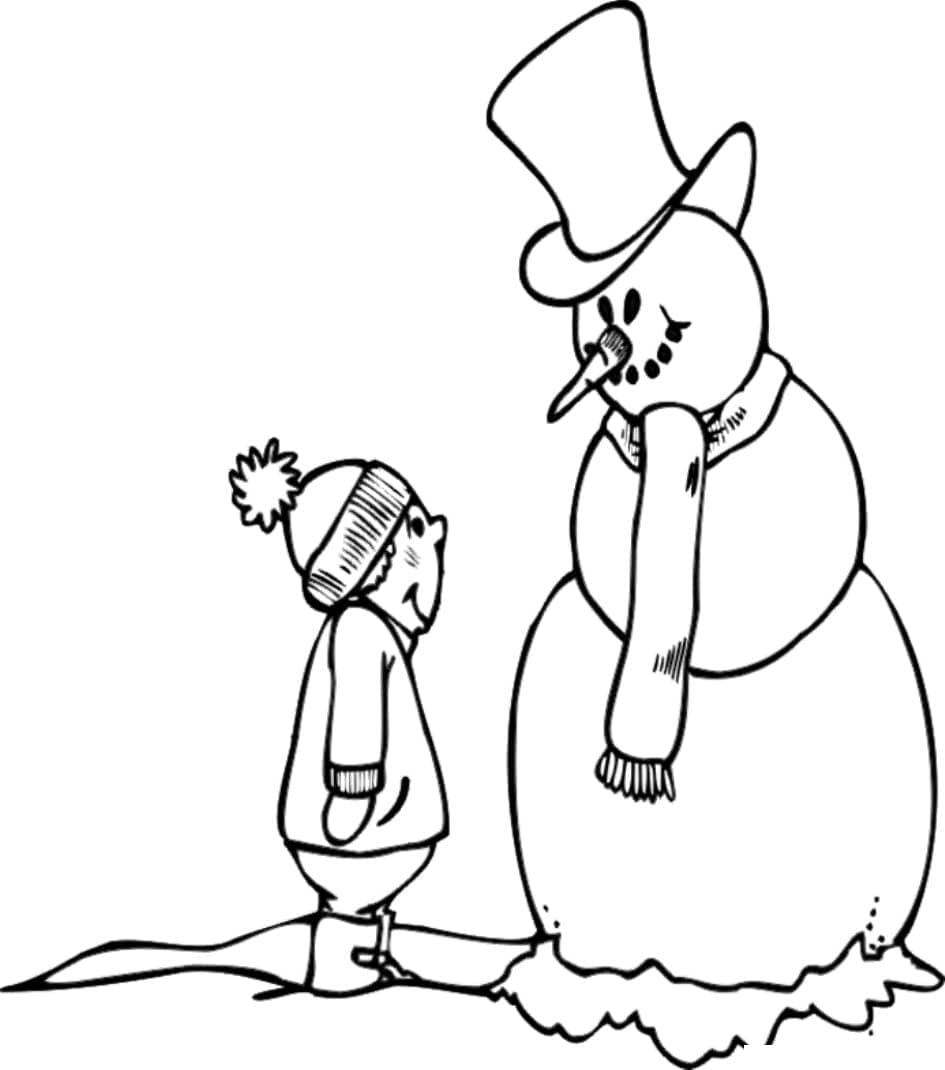 Malý chlapec a sněhulák omalovánka