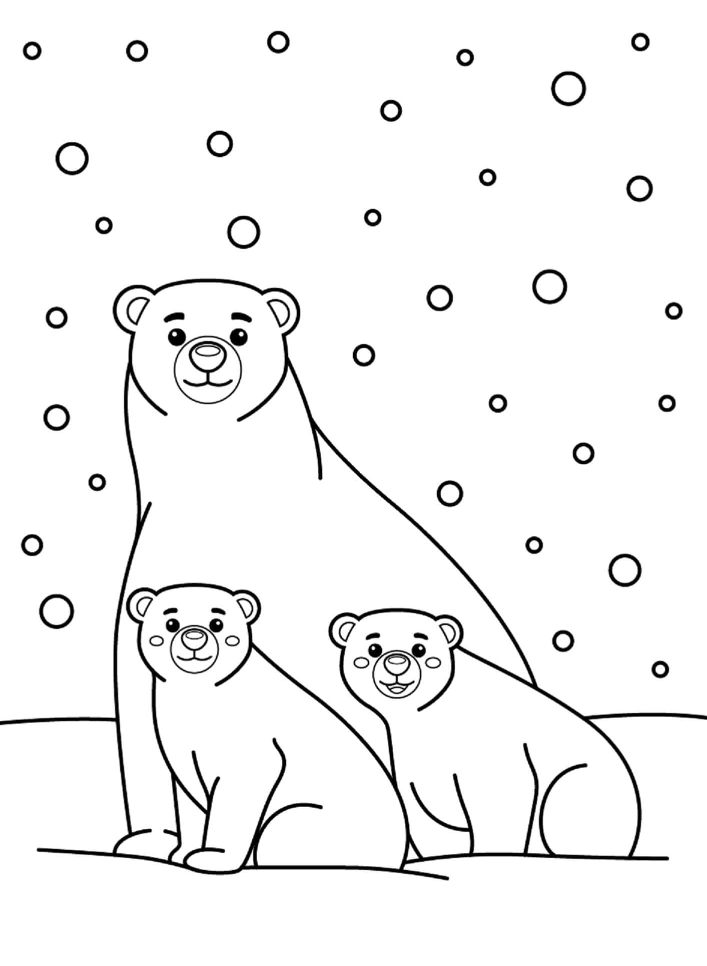 Matka A Dvě Dítě Ledních Medvědů omalovánka