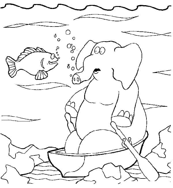 Slon a ryba omalovánka