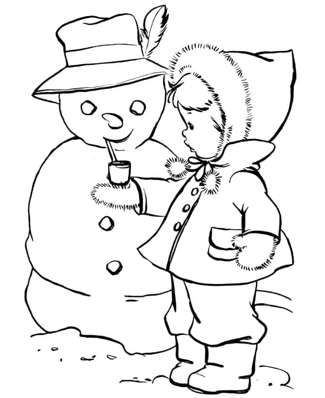 Sněhulák a holčička omalovánka