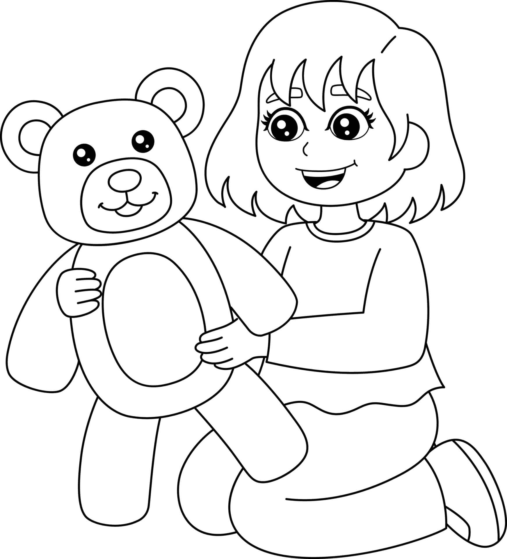 Omalovánka Zábavná dívka drží medvídka