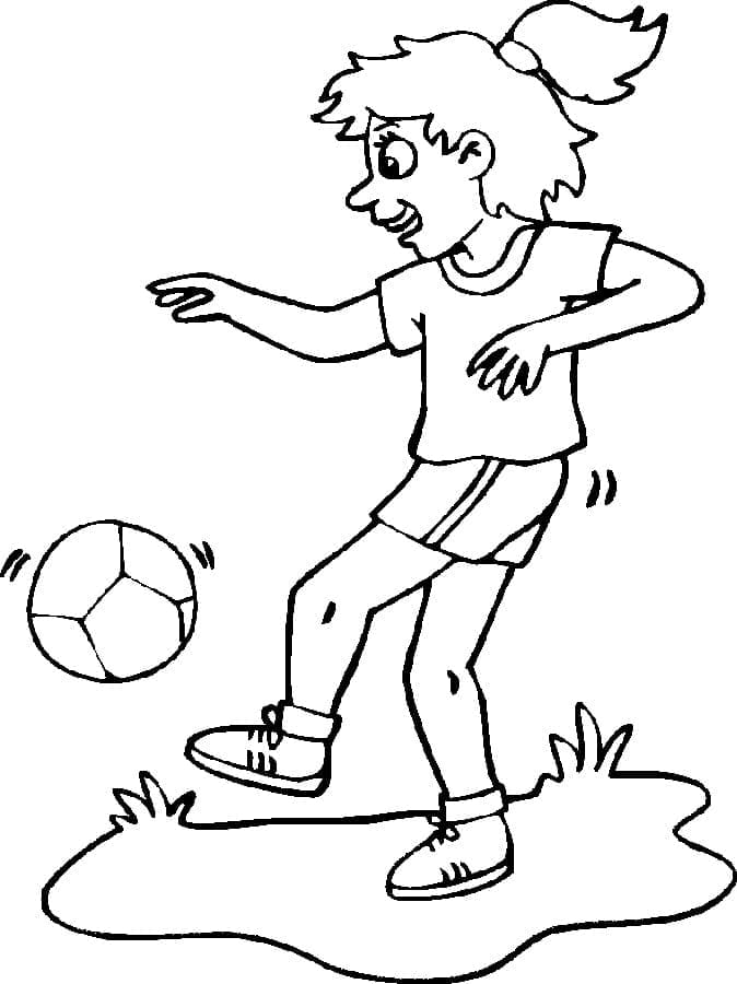 Dívka hraje fotbal omalovánka
