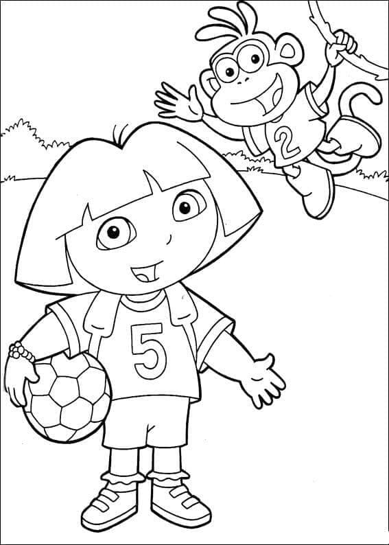 Dora a boty hrají fotbal omalovánka