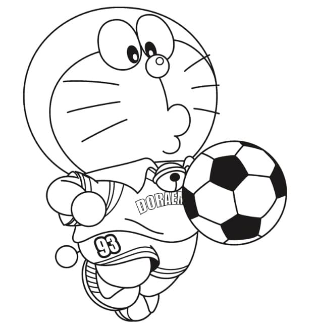 Omalovánka Doraemon hraje fotbal