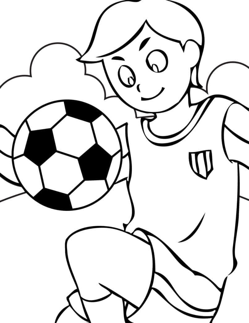 Omalovánka jeden chlapec hraje fotbal