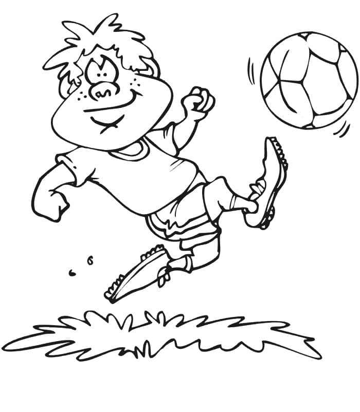 Legrační chlapec hraje fotbal omalovánka