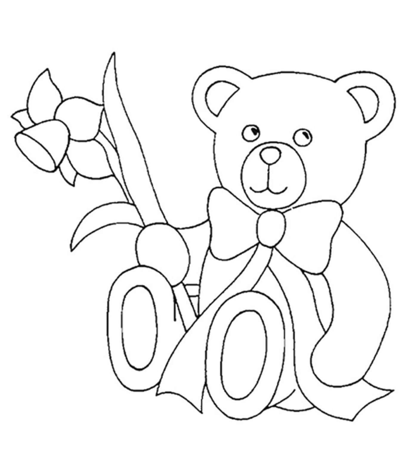 Medvídek drží Květinu omalovánka