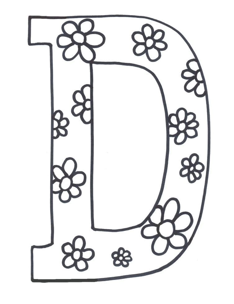 Písmeno D s květinami omalovánka