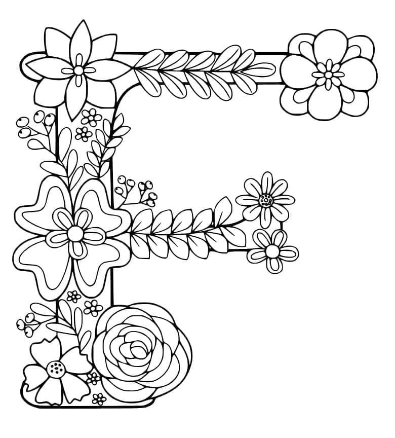 Písmeno F s květinami omalovánka