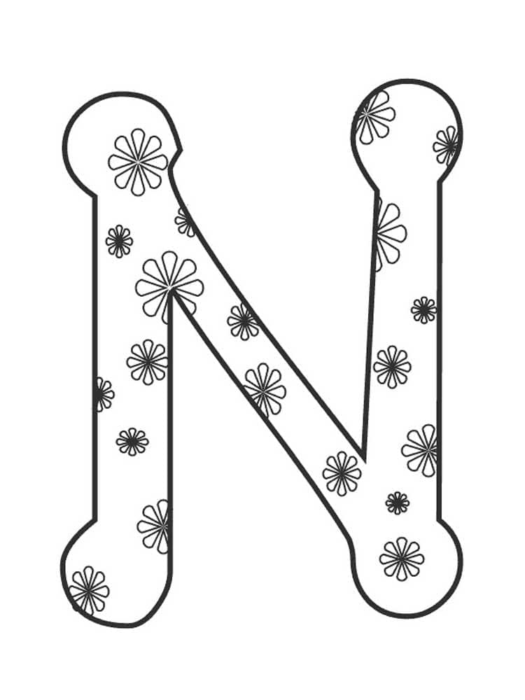 Písmeno N s květinami omalovánka