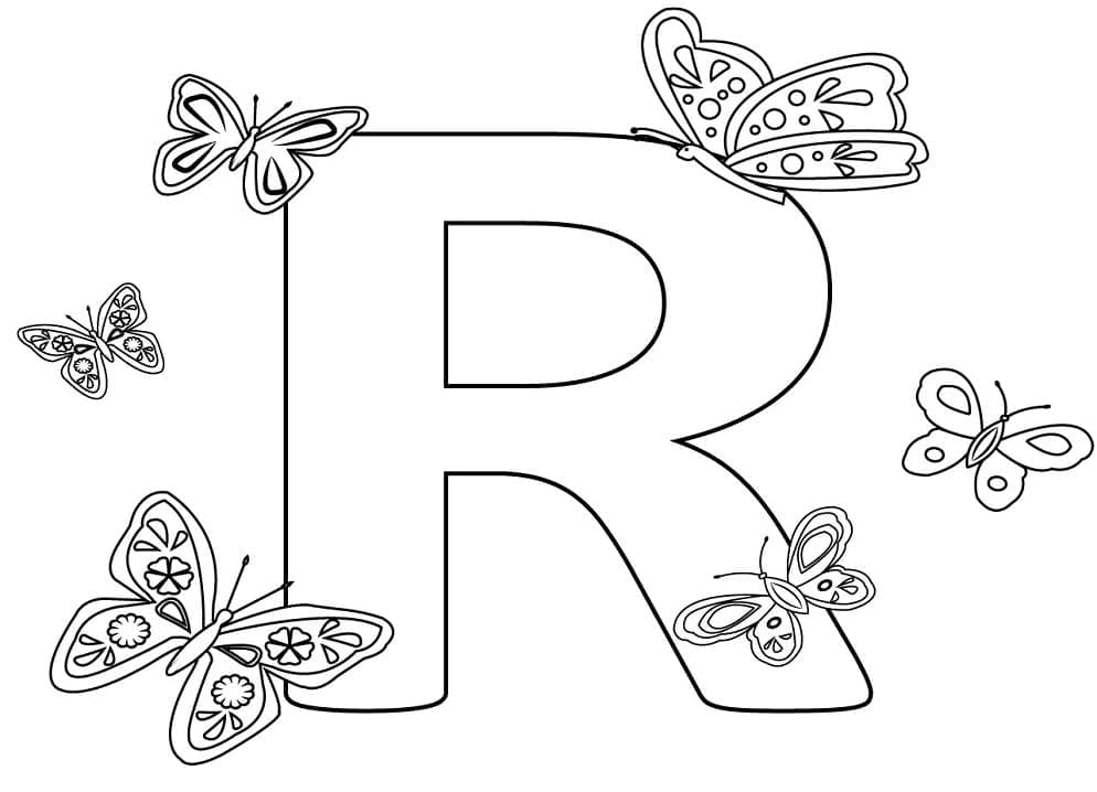 Písmeno R a motýli omalovánka