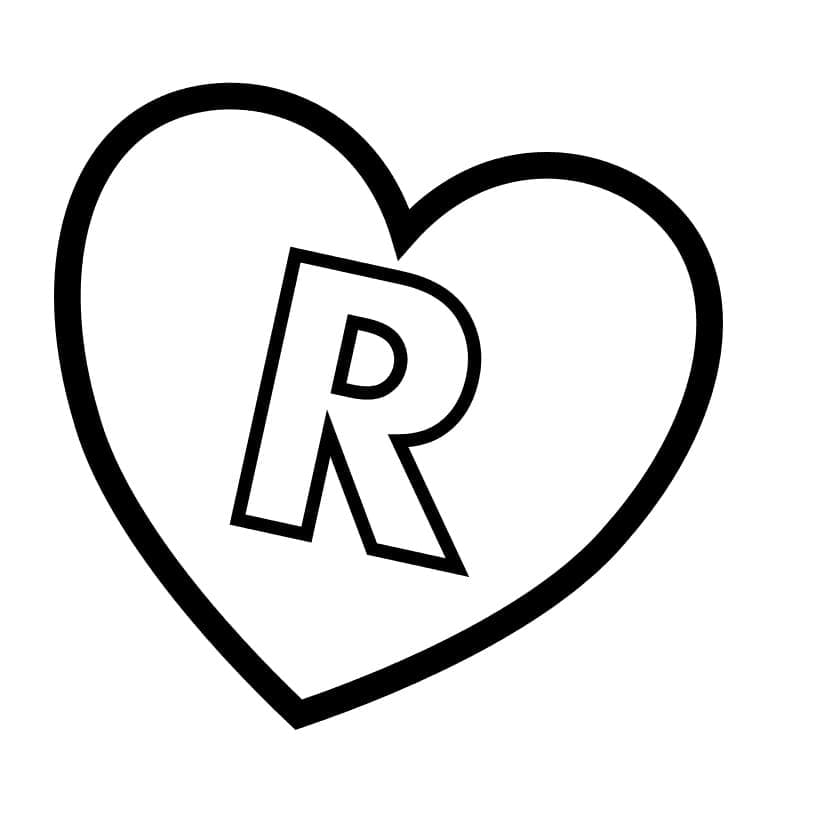 Písmeno R v srdci omalovánka