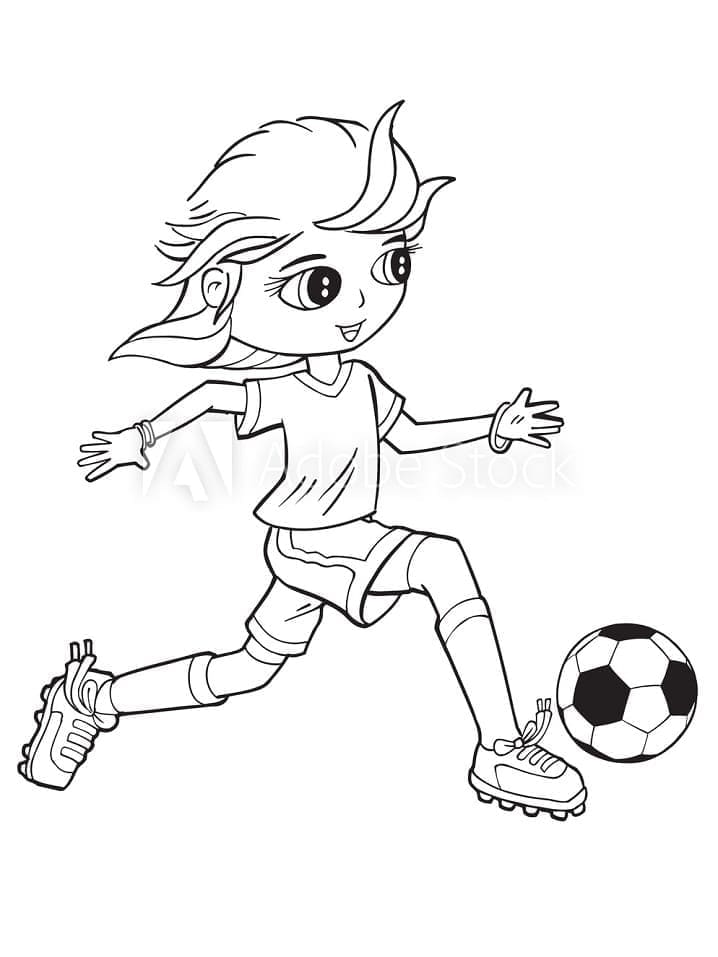 Omalovánka Roztomilá dívka hraje fotbal sama