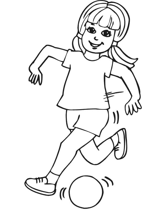 Roztomilá dívka hraje fotbal omalovánka