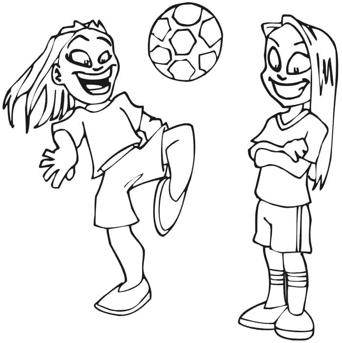 Omalovánka tažné dívky hrají fotbal