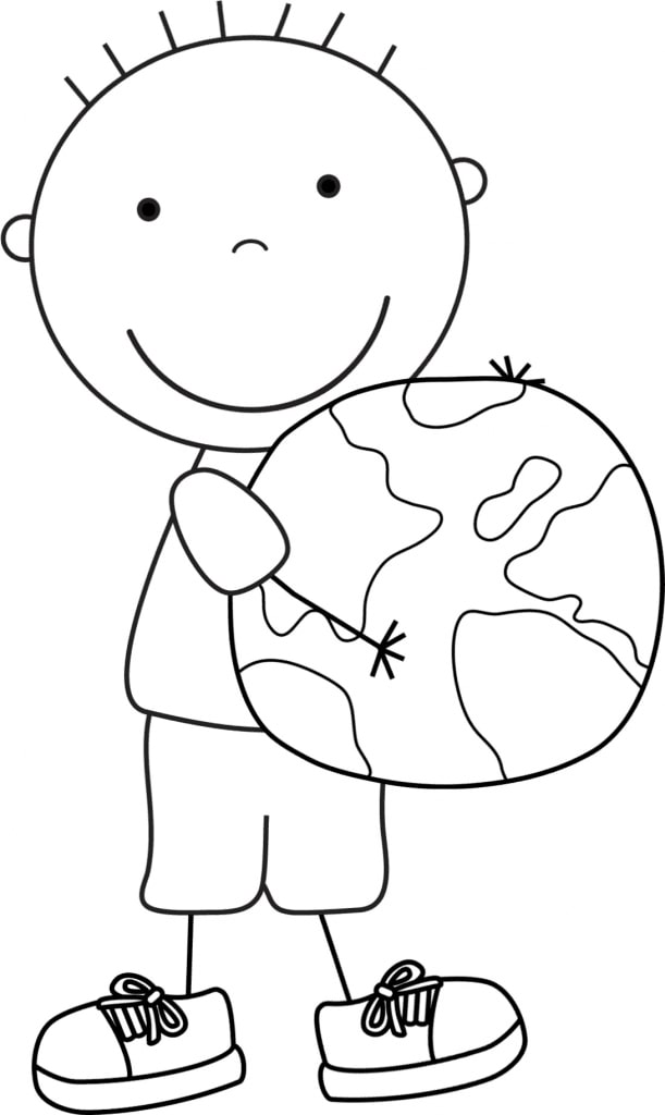 Chlapec drží zemi omalovánka