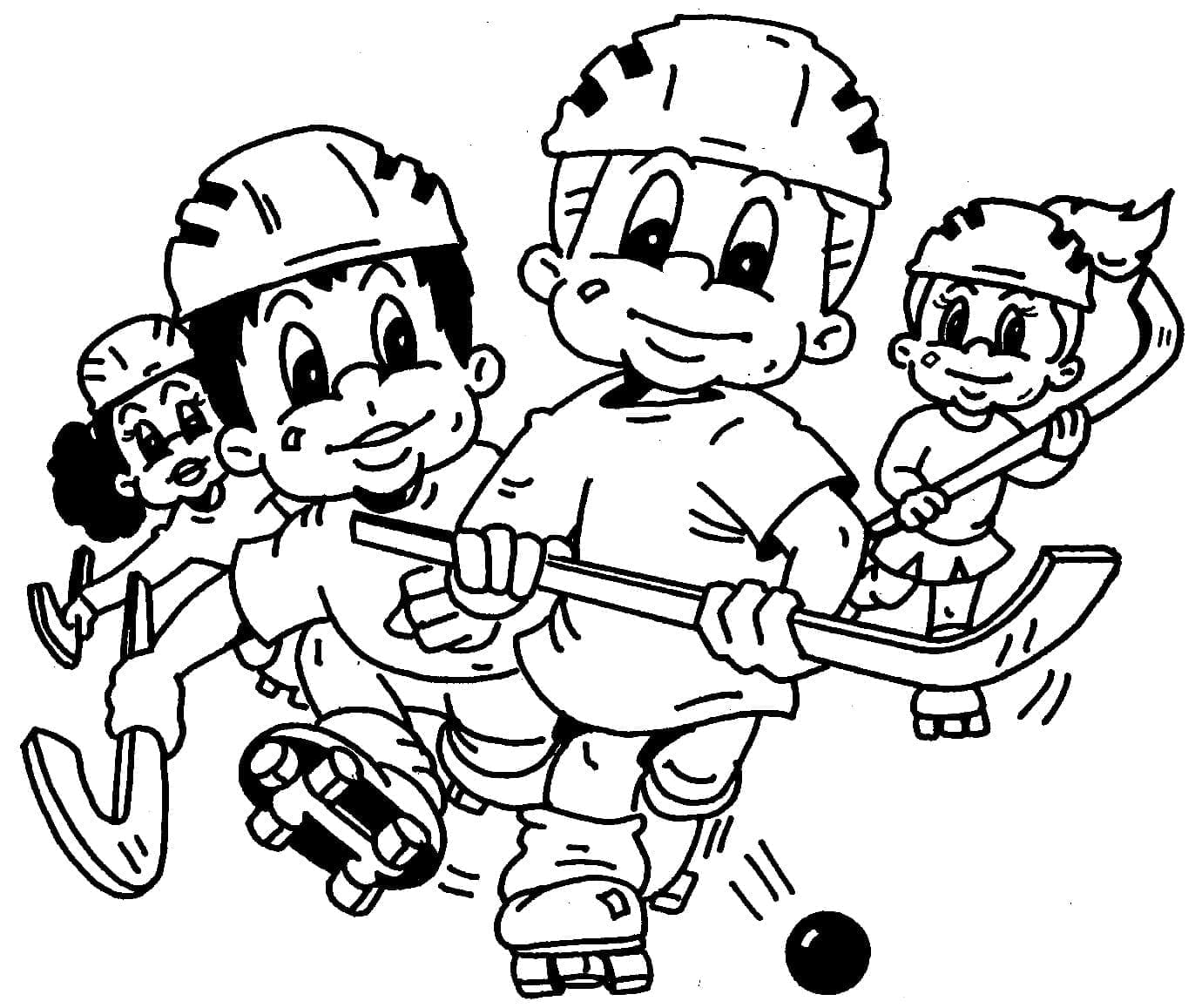 Děti hrají hokej image omalovánka